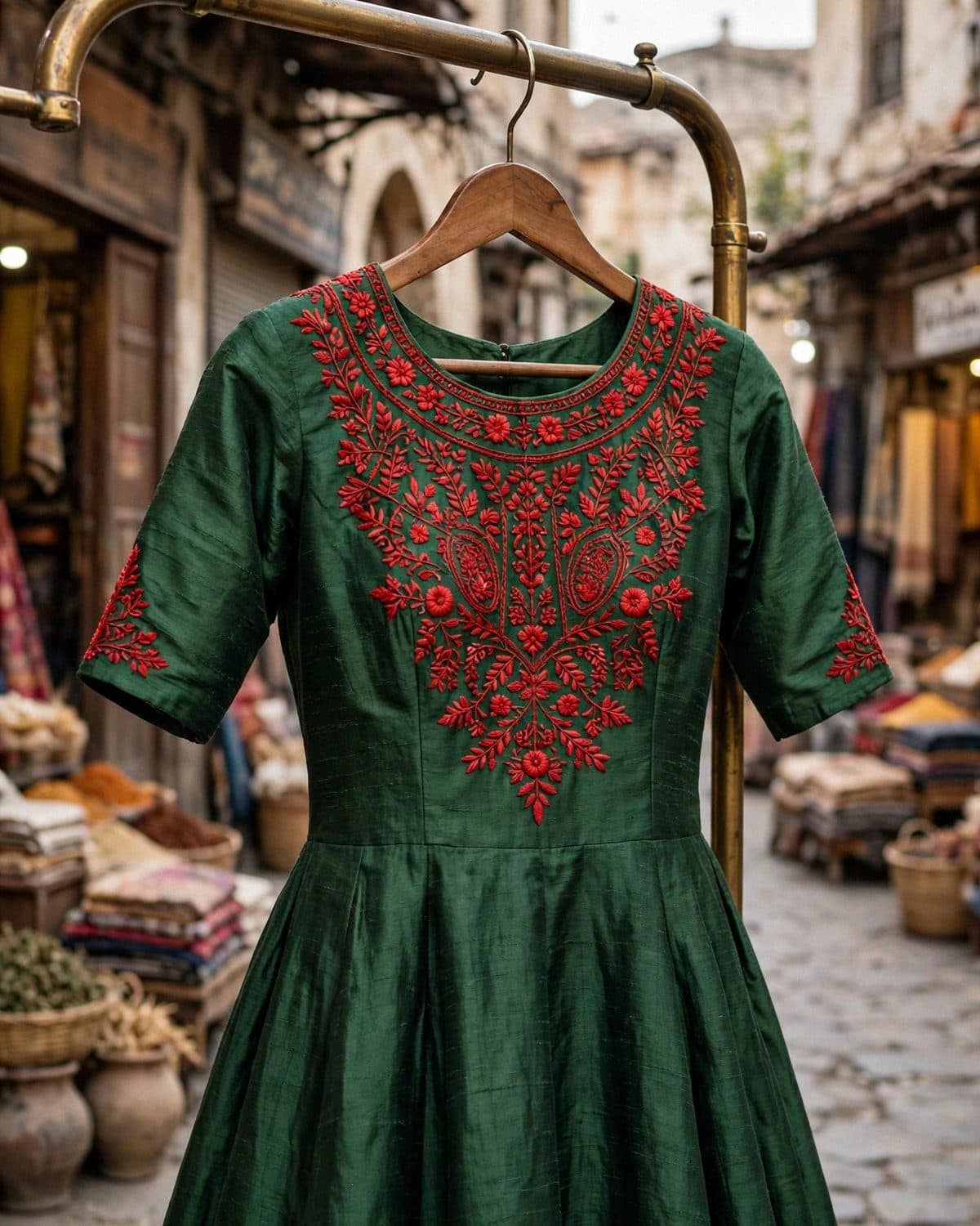 Design preview of the Bottle Green Resham Frock in bottle green