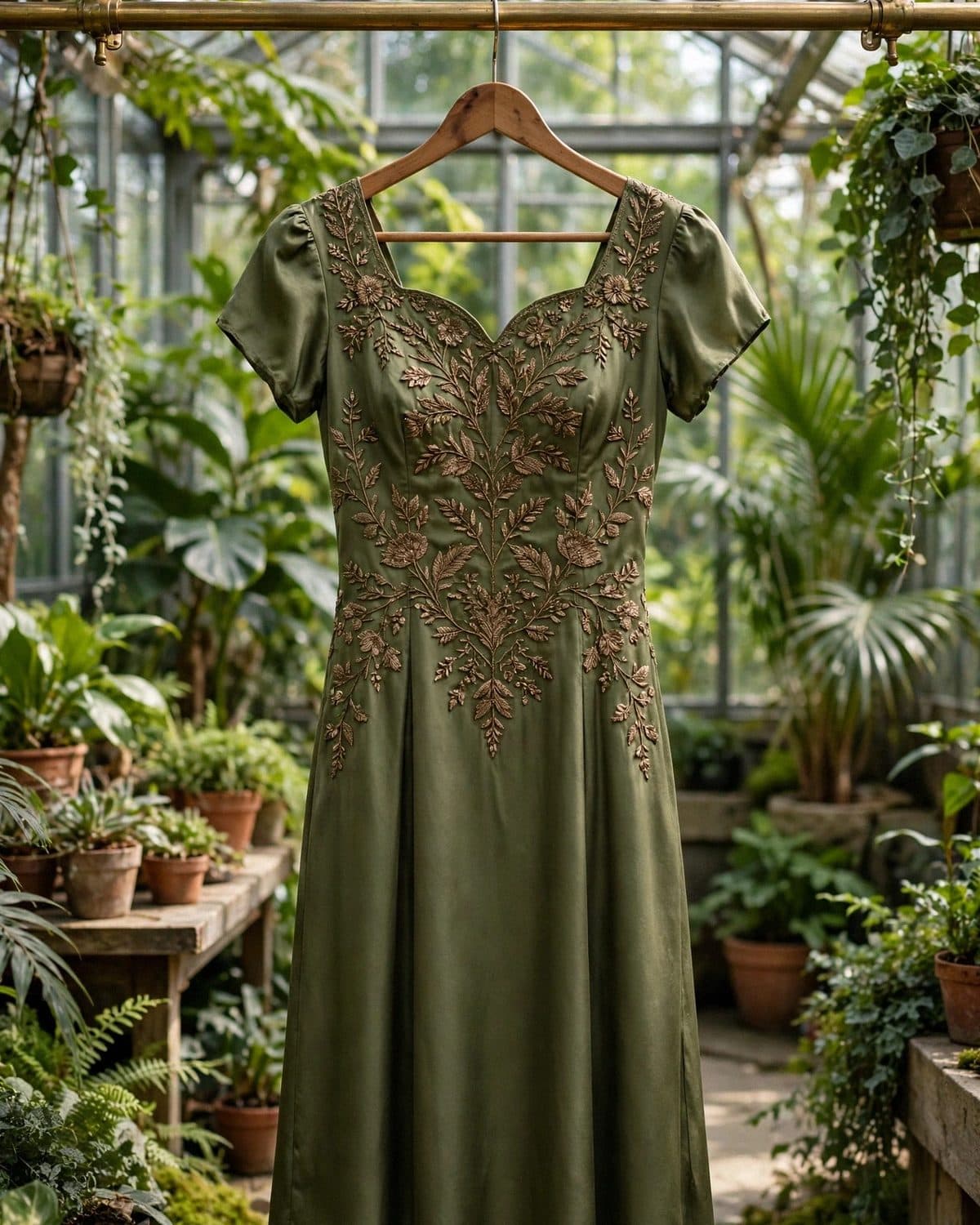 Design preview of the Olive Bronze Frock in olive green, front view