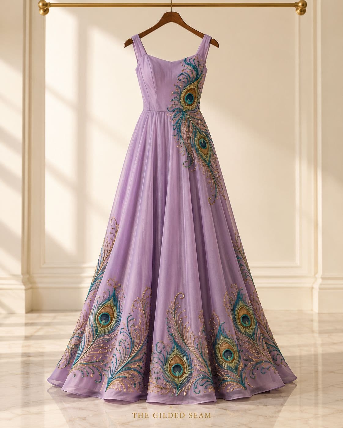 Design preview of the Peacock Feather Gown in lilac