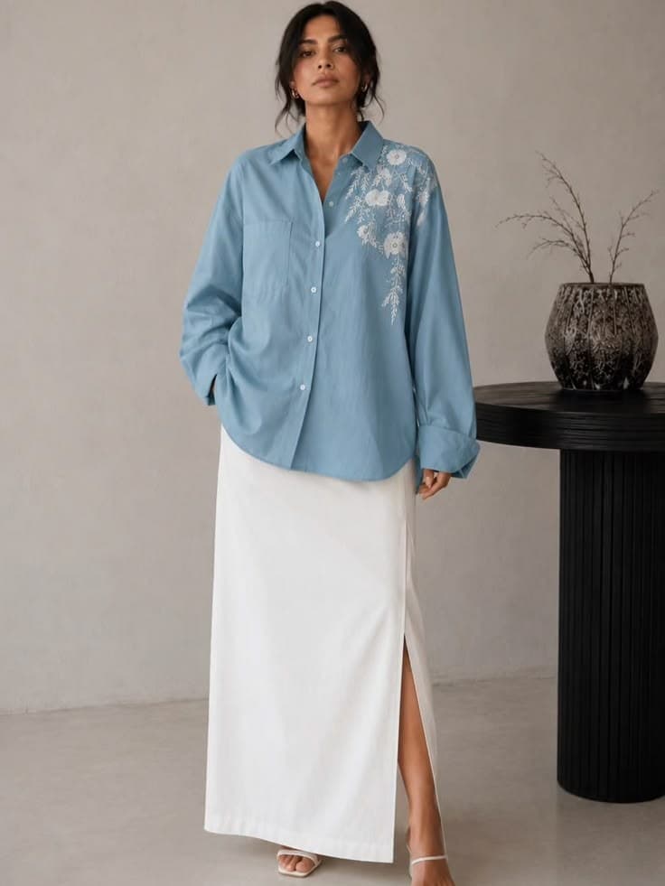 Design preview of the Powder Blue Blossom Shirt in powder blue