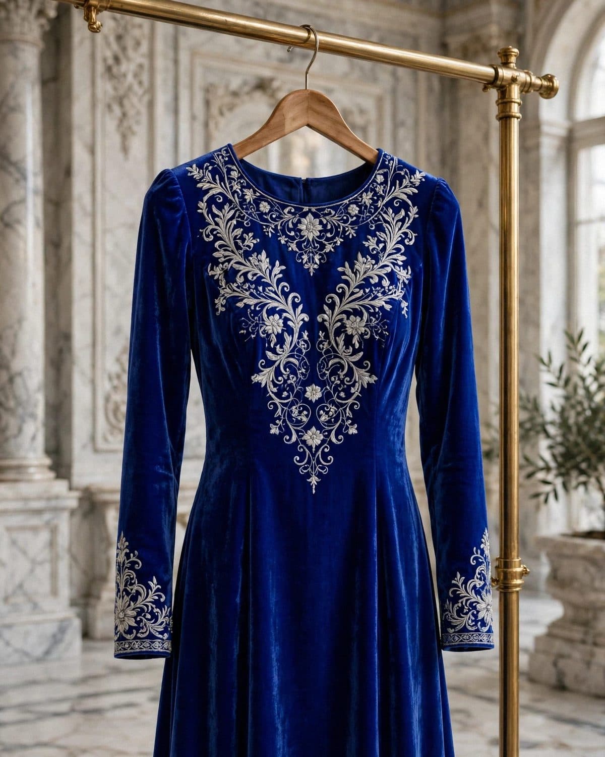 Design preview of the Royal Blue Velvet Silver Frock in royal blue
