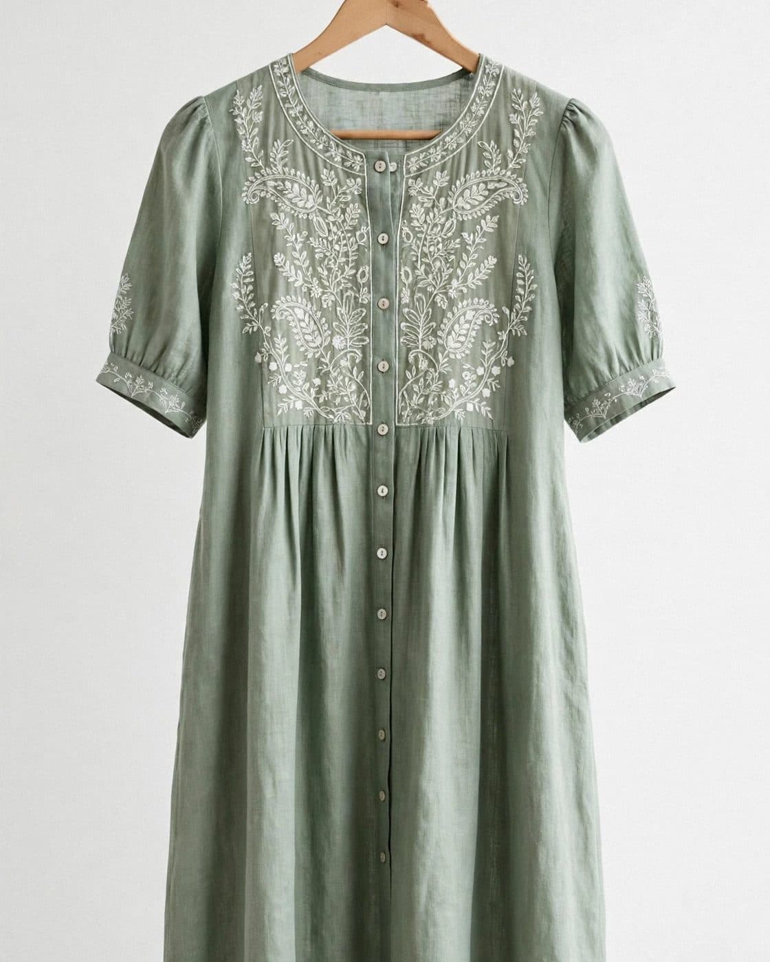 Design preview of the Sage Chikankari Frock in sage green
