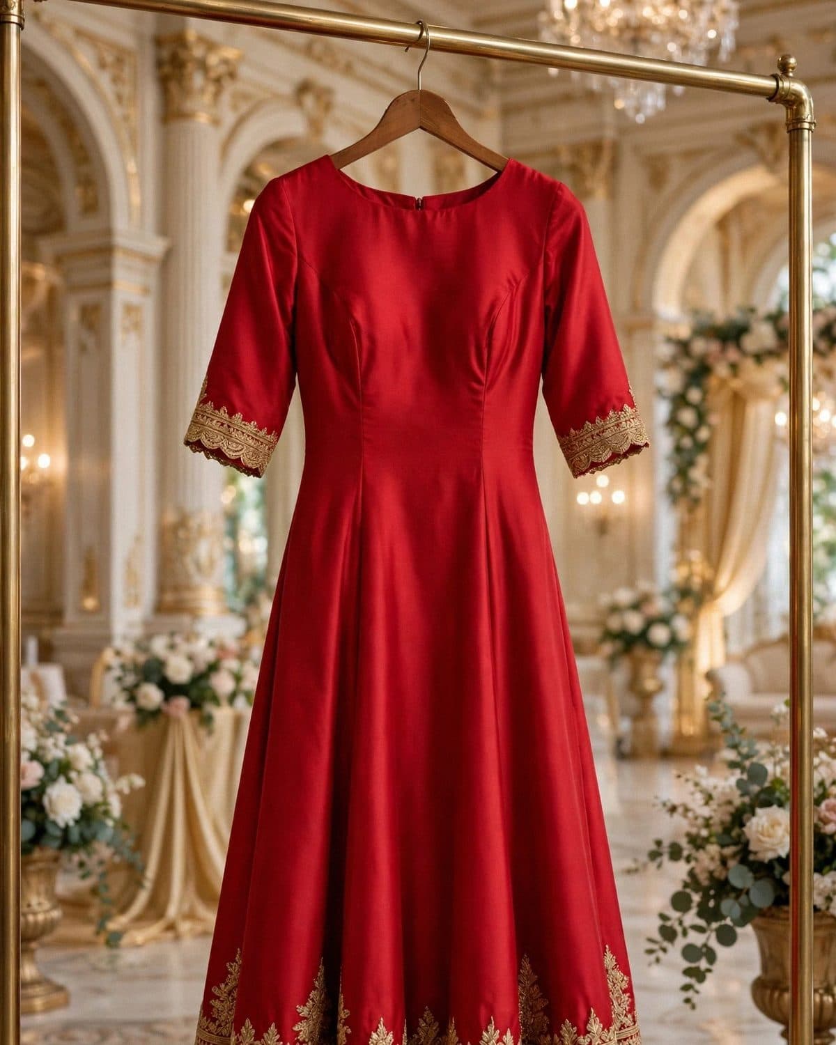 Design preview of the Scarlet Kiran Frock in scarlet red, front view