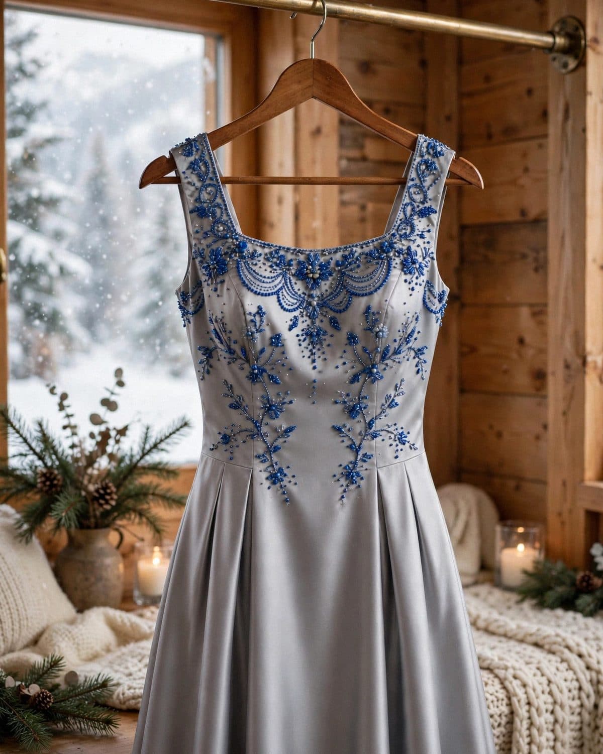 Design preview of the Silver-Grey Beads Frock in silver grey