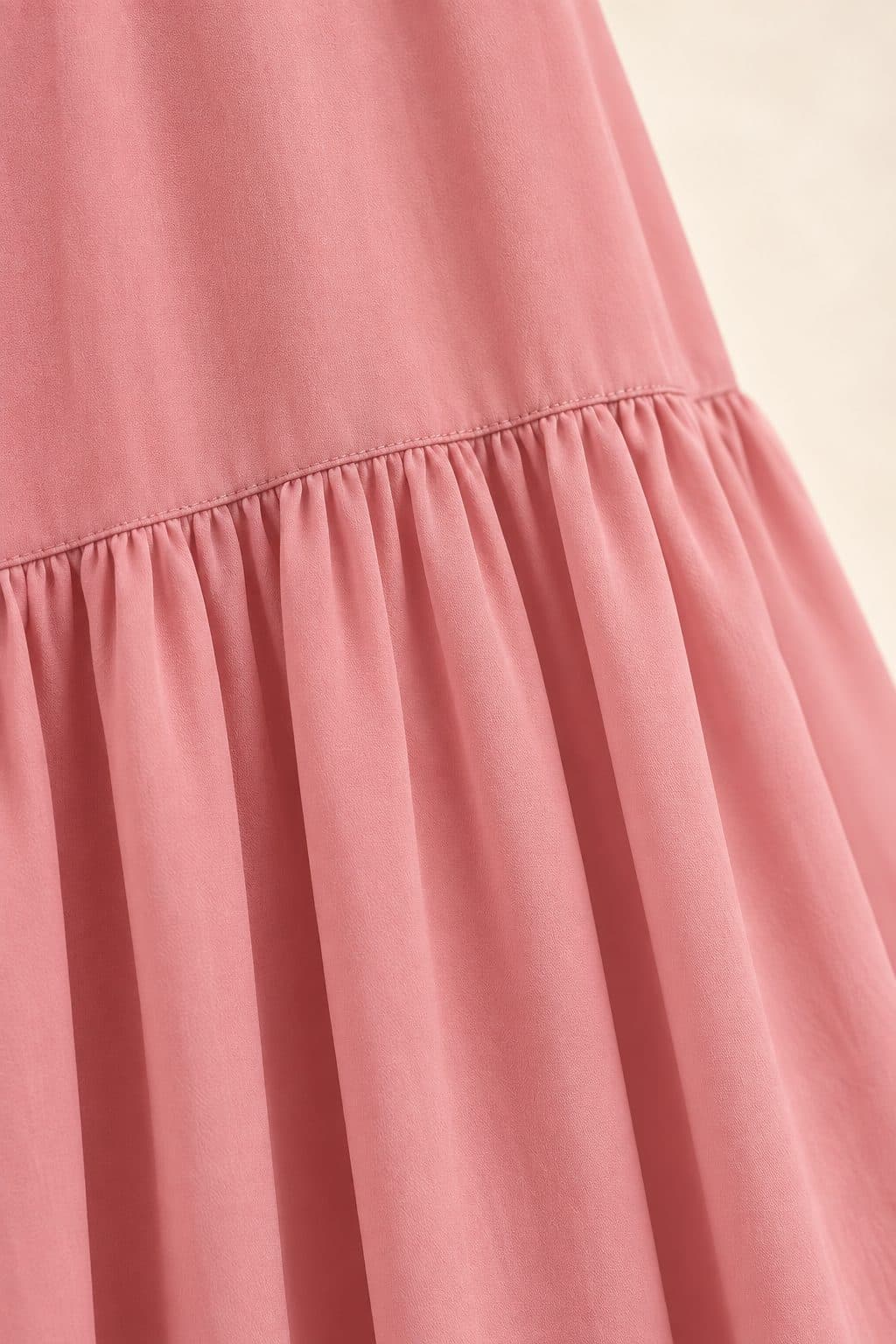 Close view of the tier seam on a modest chiffon maxi dress made to measure