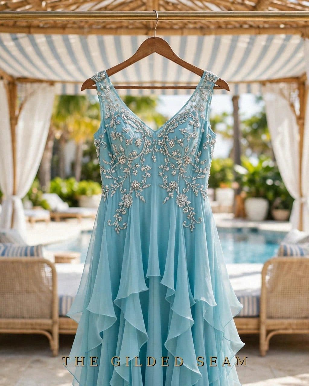 Design preview of the Aqua Beads Frock in aqua, front view