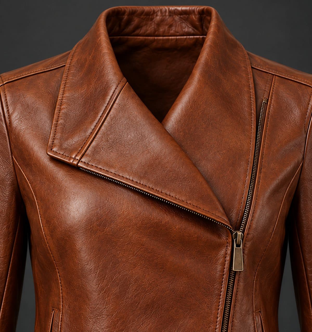 Design preview of the Beltless Clean Crop leather jacket, detail