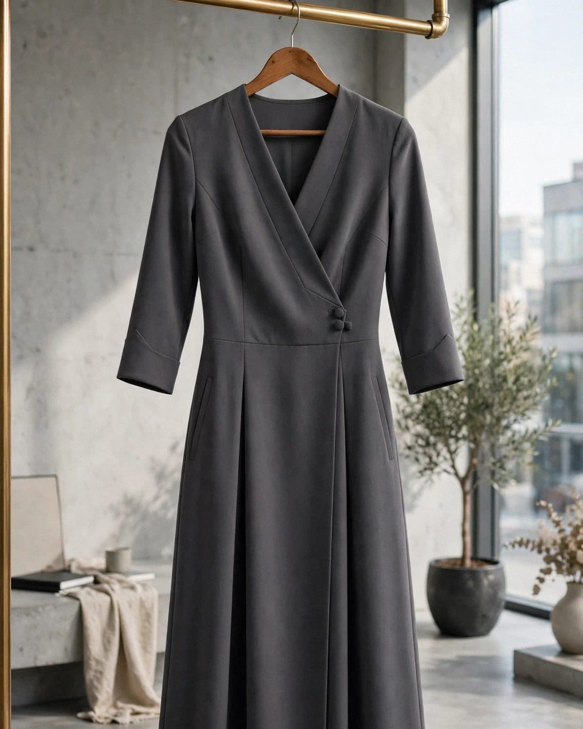Design preview of the Charcoal Minimal Frock in charcoal grey, front view