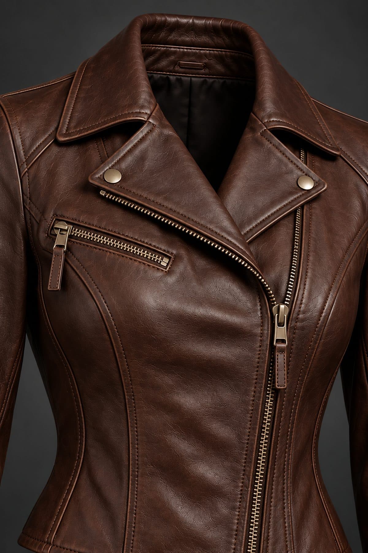 Design preview of the Contour Crop Moto leather jacket, detail