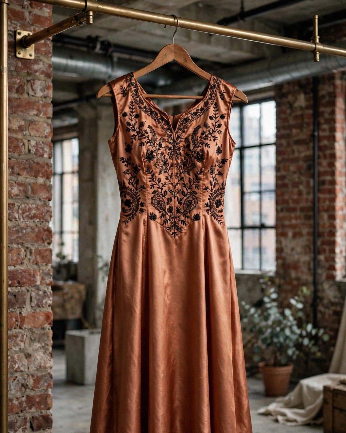 Design preview of the Copper Satin Frock in copper, front view