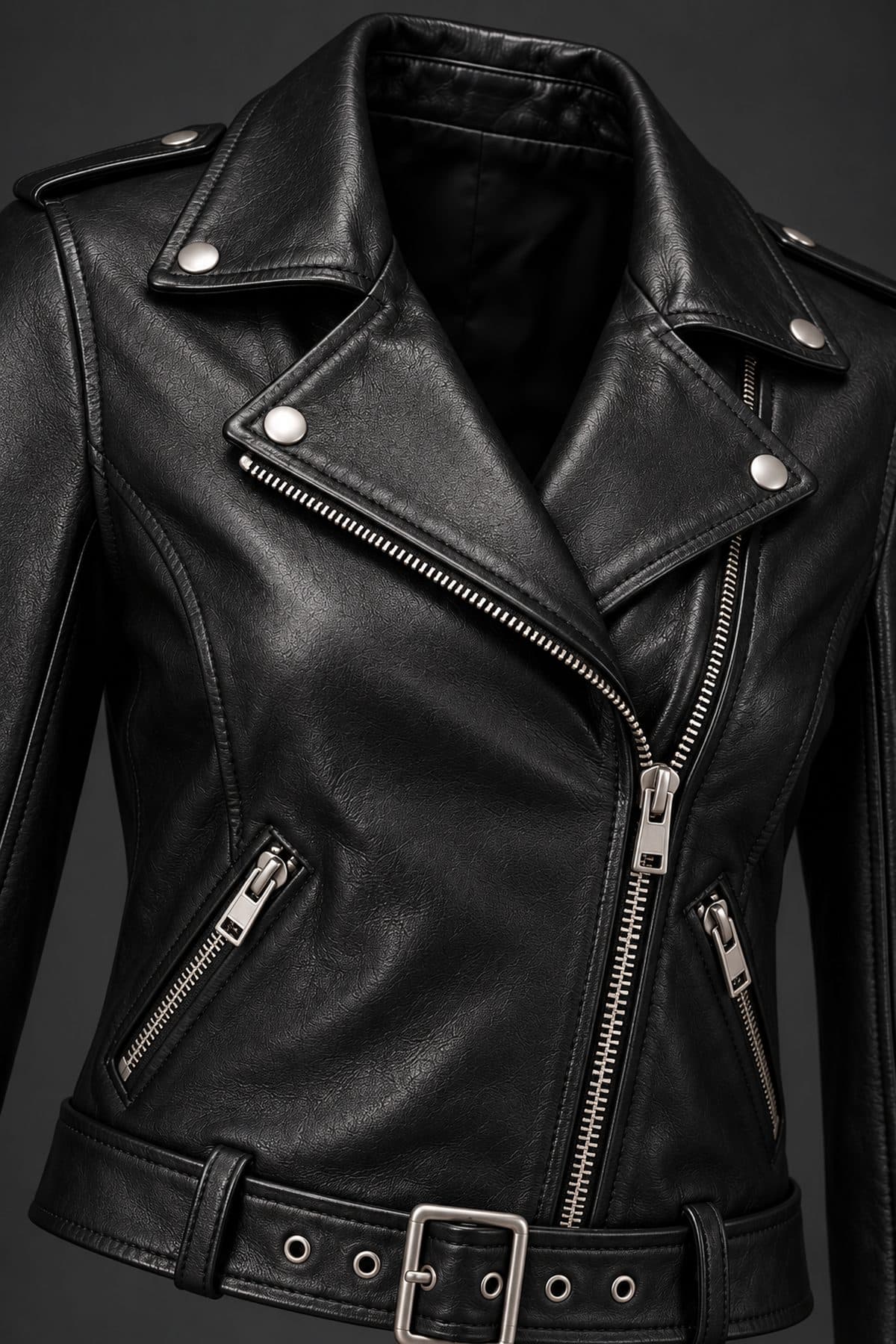 Design preview of the Cropped Classic Rider leather jacket, detail