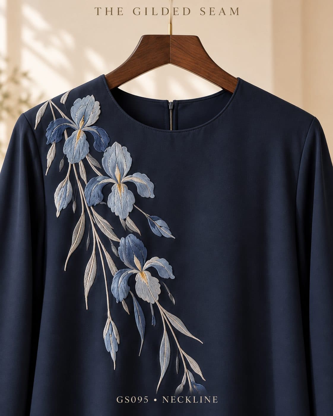 Design preview of the Iris layered abaya, neckline