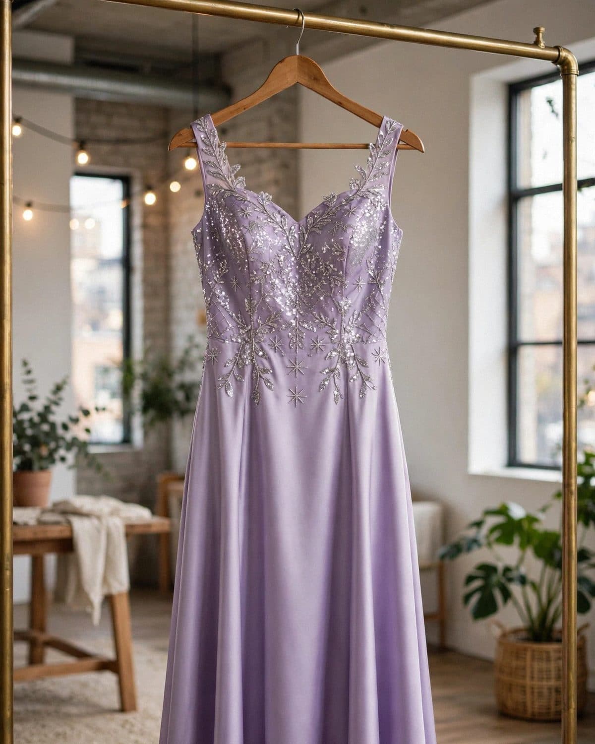 Design preview of the Lavender Sequins Frock in lavender, front view