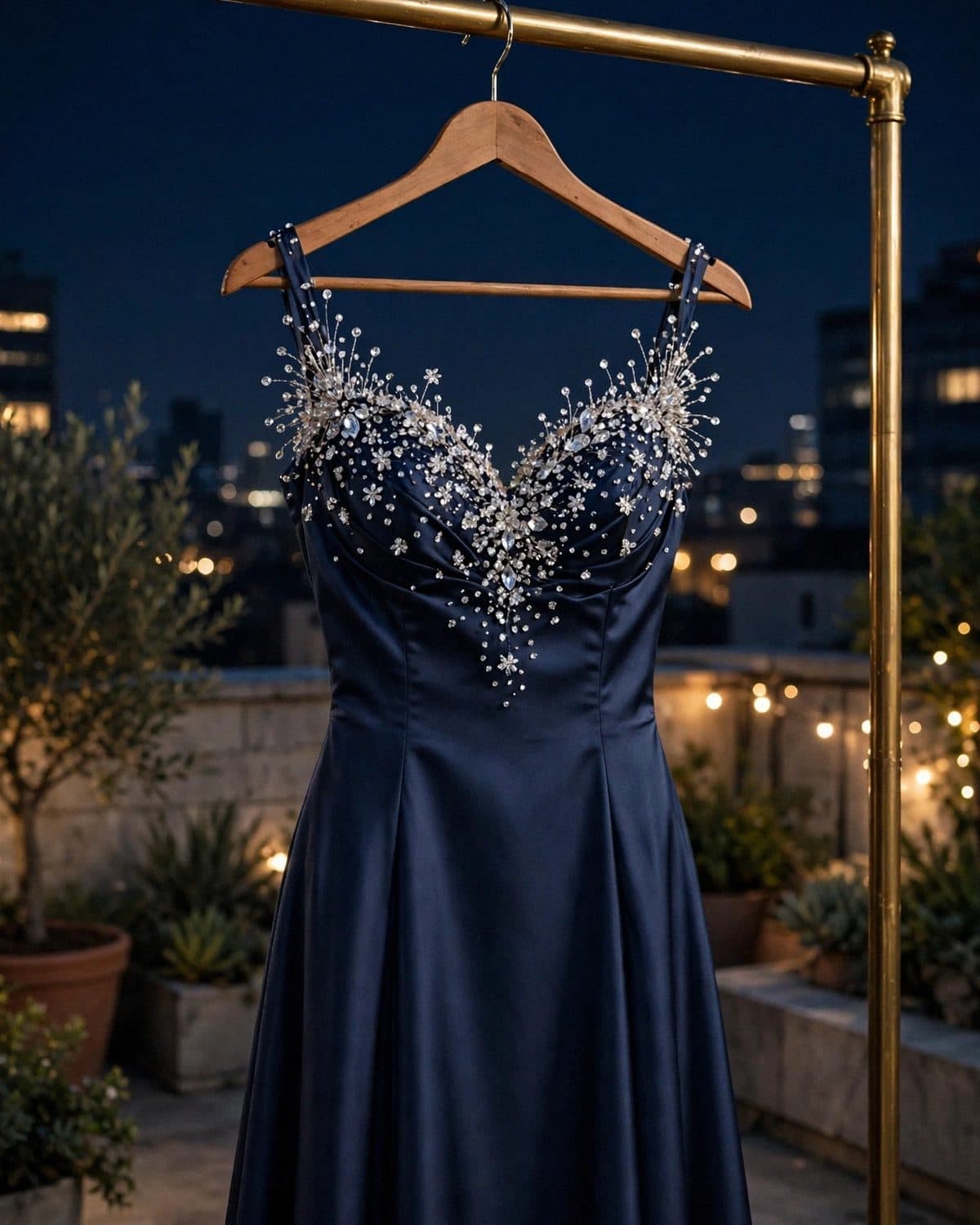 Design preview of the Midnight Crystal Frock in midnight navy, front view