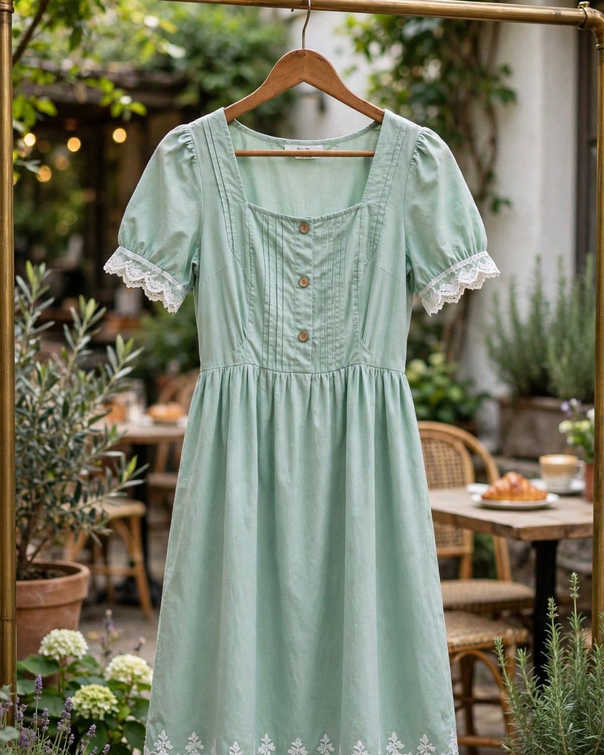 Design preview of the Mint Lace Frock in mint, front view