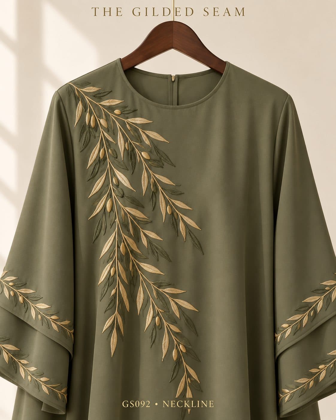 Design preview of the Olive Branch layered abaya, neckline