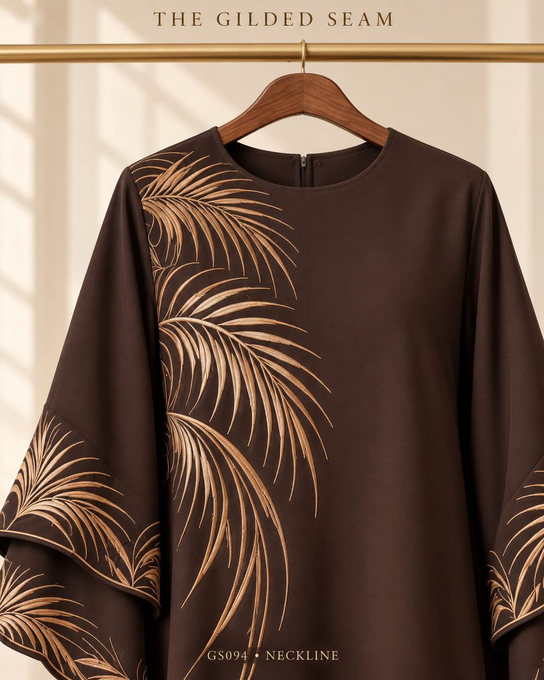 Design preview of the Palm Arc layered abaya, neckline