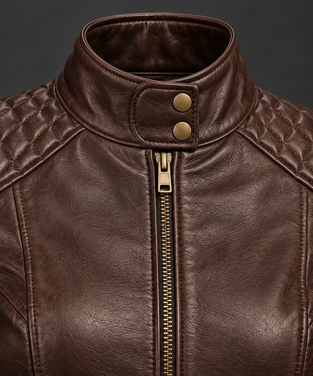Design preview of the Quilted Curve Racer leather jacket, detail