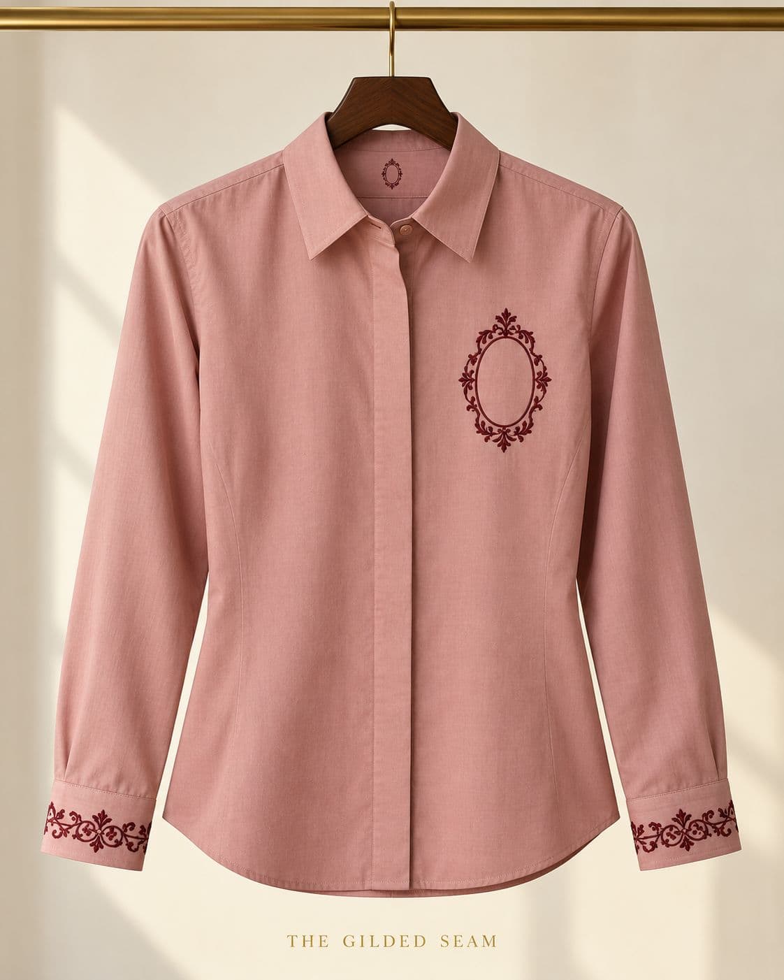 Design preview of the Rose Monogram Shirt in dusty pink, front view
