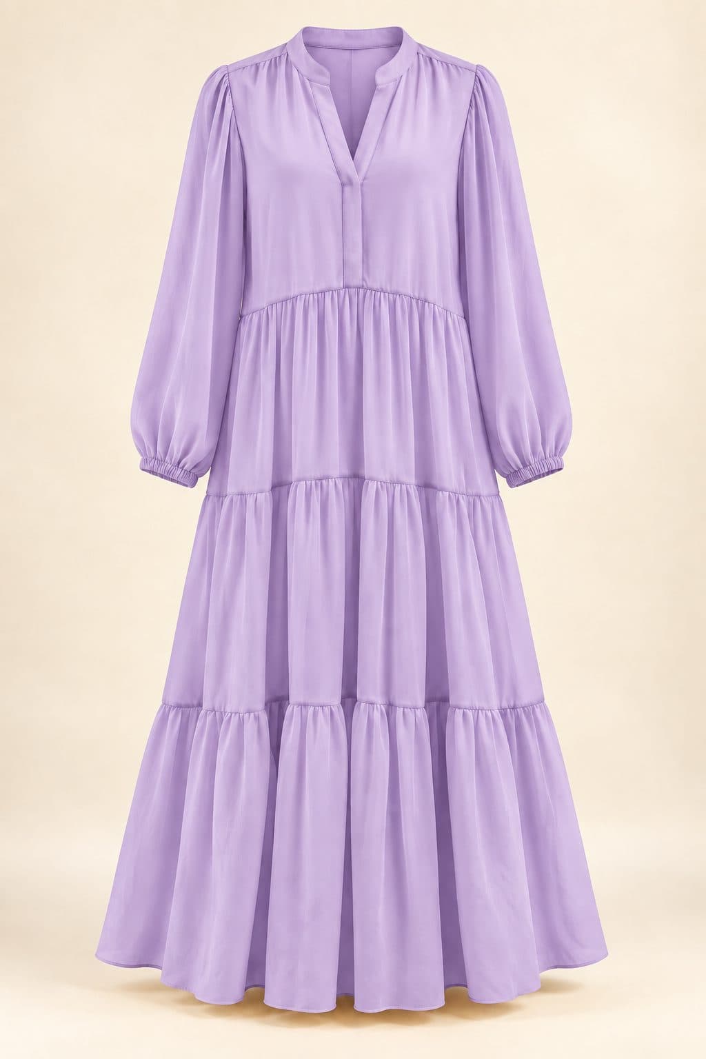 Tiered maxi dress in lavender, front view