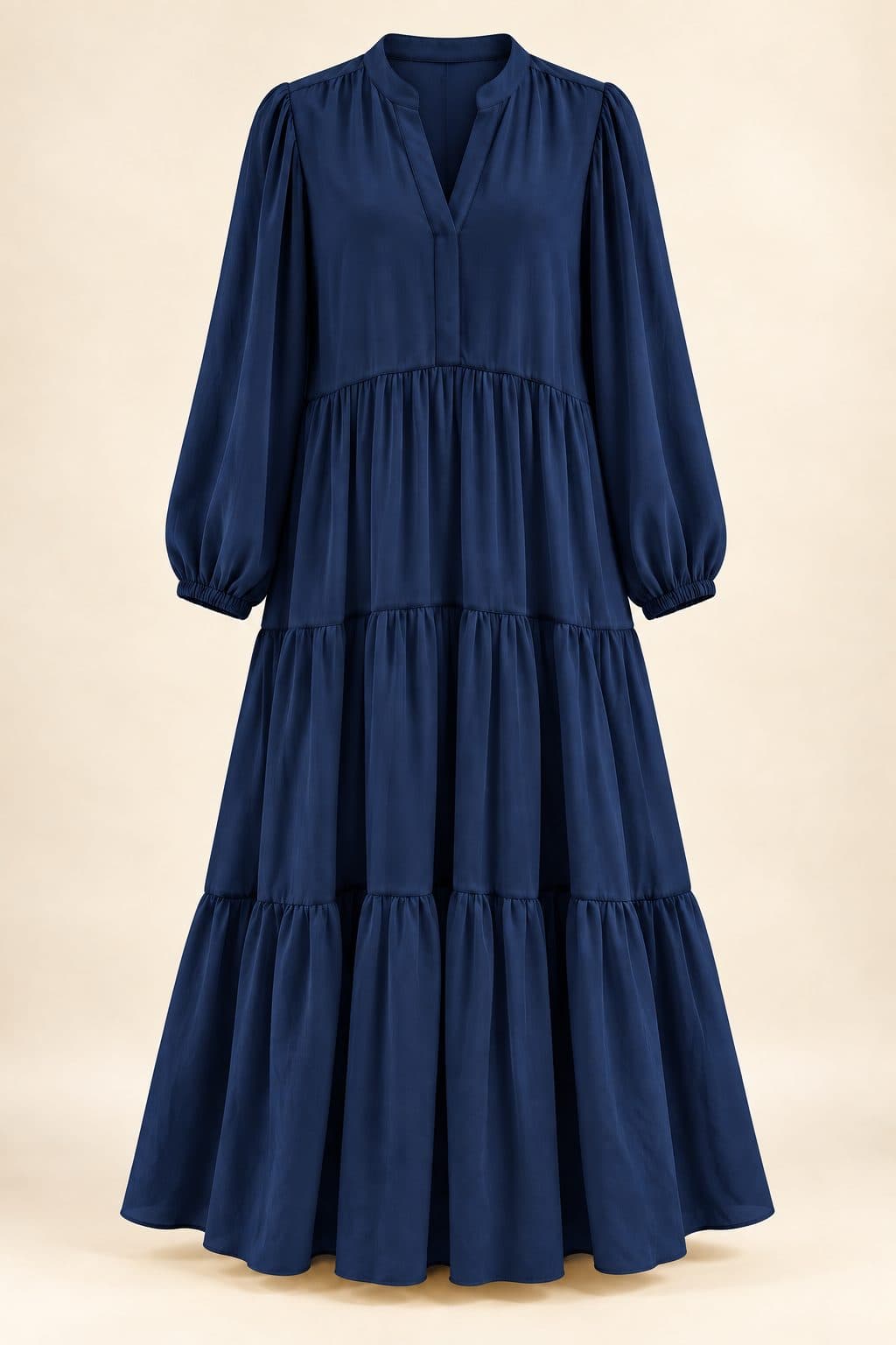 Tiered maxi dress in navy, front view