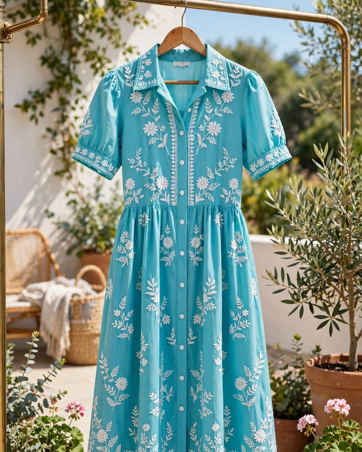 Design preview of the Turquoise Lawn Frock in turquoise, front view