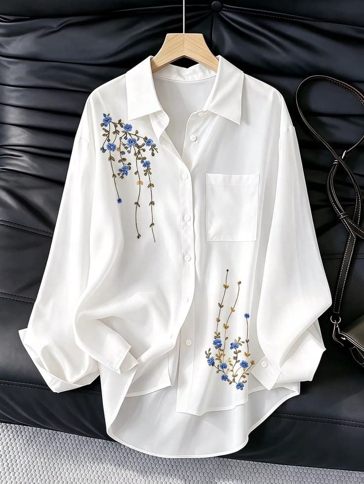Design preview of the White Bluebell Vine Shirt in white, front view